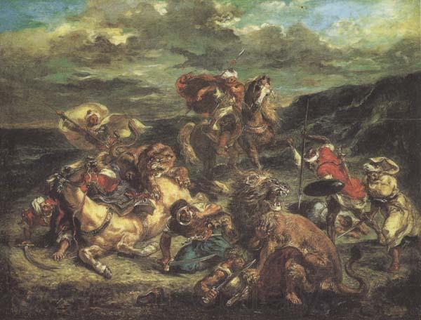 Eugene Delacroix The Lion Hunt (mk45) Norge oil painting art